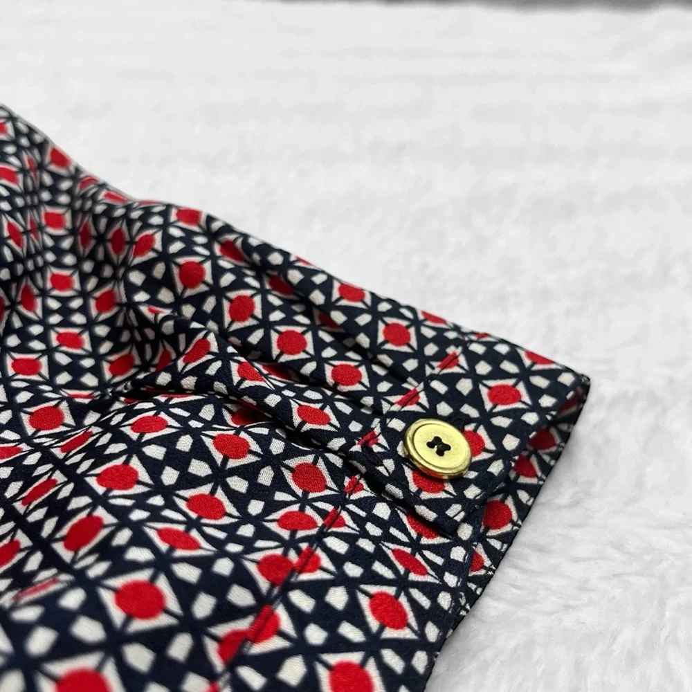 The Limited Women’s Geometric Print Short Sleeve Blouse - Red/White/Navy Blue - Picture 6 of 8